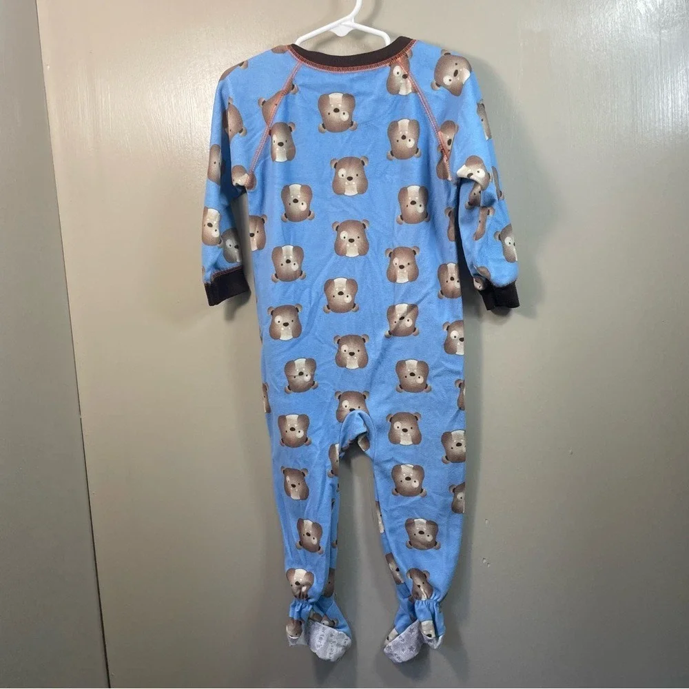 Footed Pajamas Blue Brown Bear Print Zip Up One Piece‎ Sleepwear